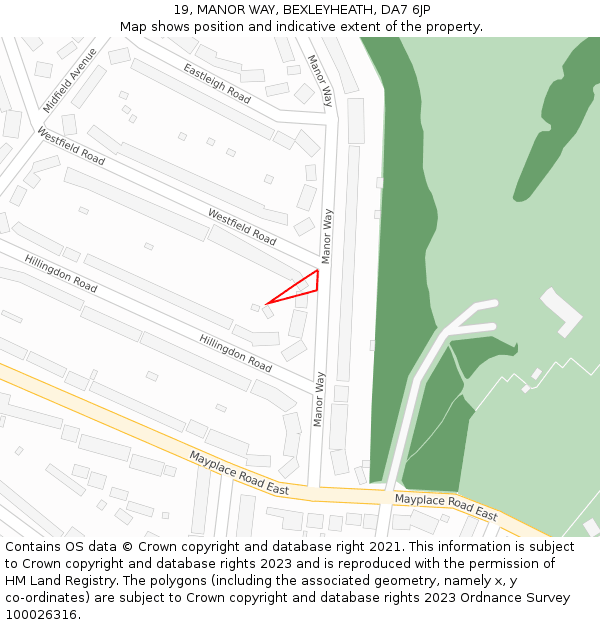 19, MANOR WAY, BEXLEYHEATH, DA7 6JP: Location map and indicative extent of plot