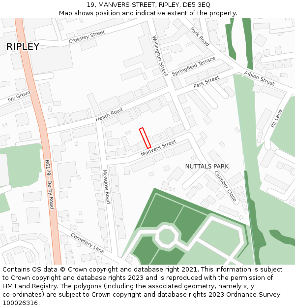 19, MANVERS STREET, RIPLEY, DE5 3EQ: Location map and indicative extent of plot