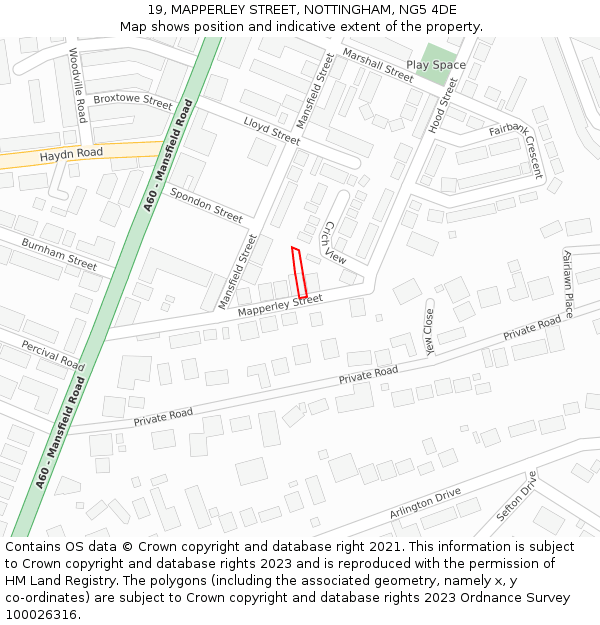 19, MAPPERLEY STREET, NOTTINGHAM, NG5 4DE: Location map and indicative extent of plot