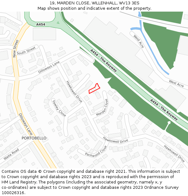 19, MARDEN CLOSE, WILLENHALL, WV13 3ES: Location map and indicative extent of plot