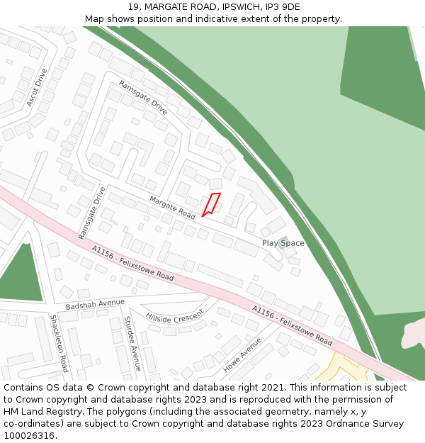 19, MARGATE ROAD, IPSWICH, IP3 9DE: Location map and indicative extent of plot