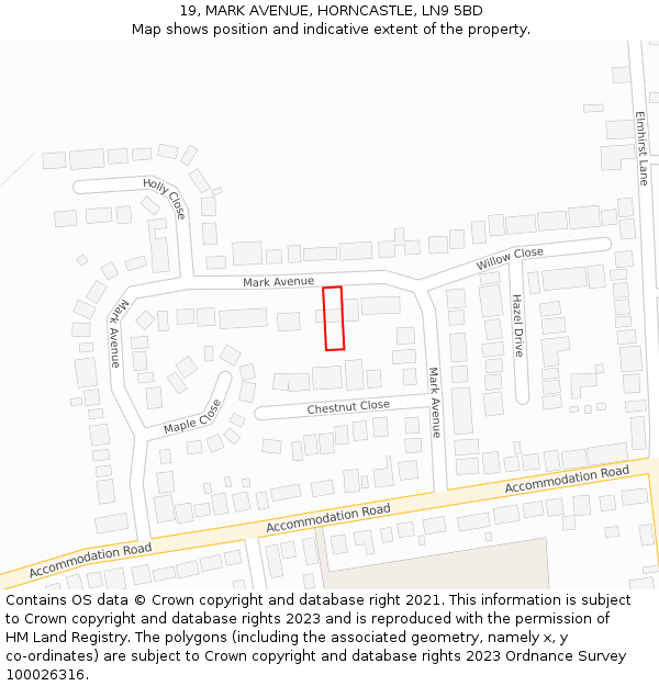 19, MARK AVENUE, HORNCASTLE, LN9 5BD: Location map and indicative extent of plot