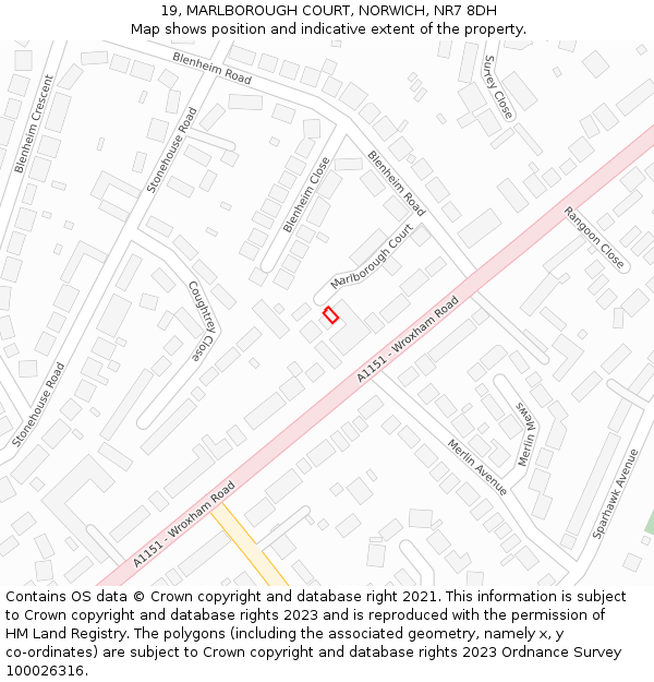 19, MARLBOROUGH COURT, NORWICH, NR7 8DH: Location map and indicative extent of plot