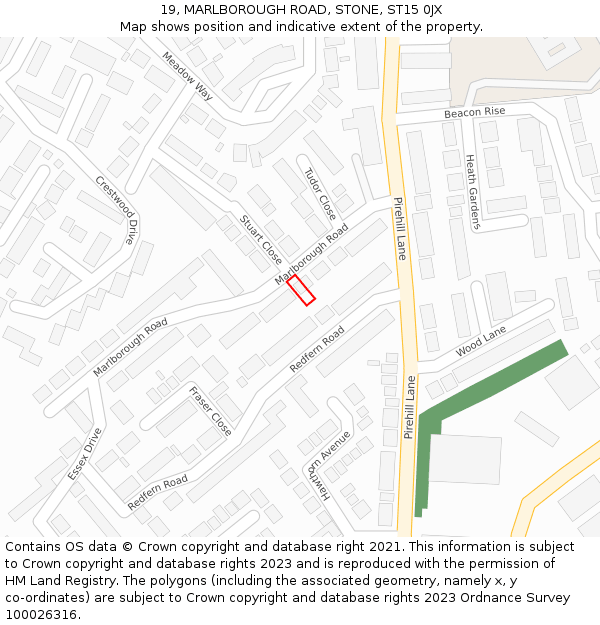 19, MARLBOROUGH ROAD, STONE, ST15 0JX: Location map and indicative extent of plot