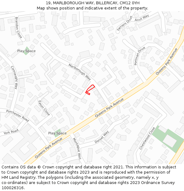 19, MARLBOROUGH WAY, BILLERICAY, CM12 0YH: Location map and indicative extent of plot