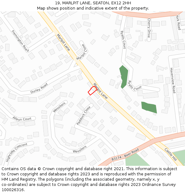 19, MARLPIT LANE, SEATON, EX12 2HH: Location map and indicative extent of plot
