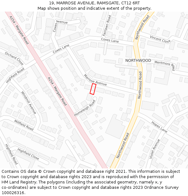 19, MARROSE AVENUE, RAMSGATE, CT12 6RT: Location map and indicative extent of plot