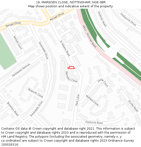 19, MARSDEN CLOSE, NOTTINGHAM, NG6 0BR: Location map and indicative extent of plot