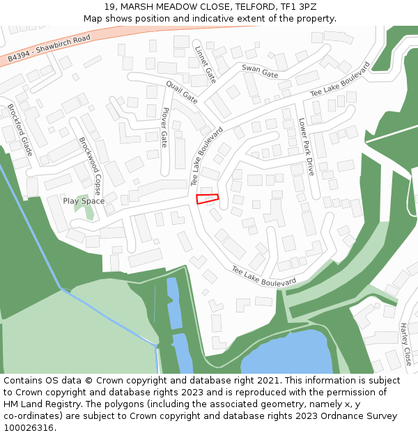 19, MARSH MEADOW CLOSE, TELFORD, TF1 3PZ: Location map and indicative extent of plot