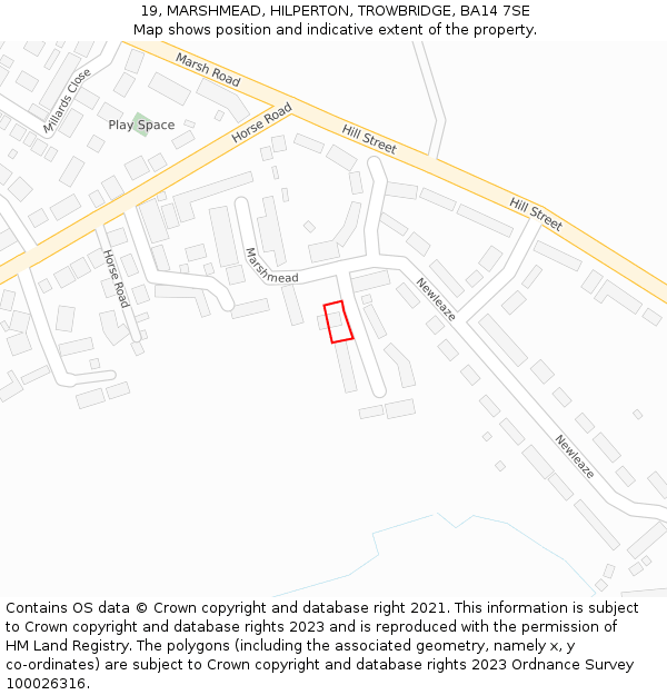 19, MARSHMEAD, HILPERTON, TROWBRIDGE, BA14 7SE: Location map and indicative extent of plot