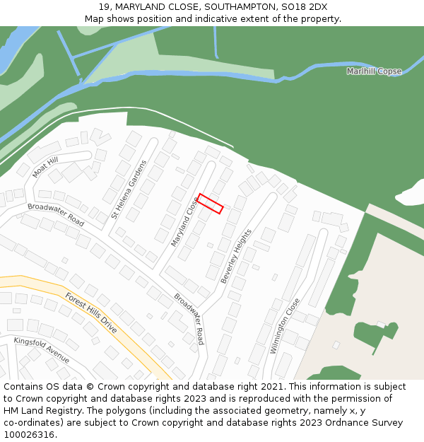 19, MARYLAND CLOSE, SOUTHAMPTON, SO18 2DX: Location map and indicative extent of plot