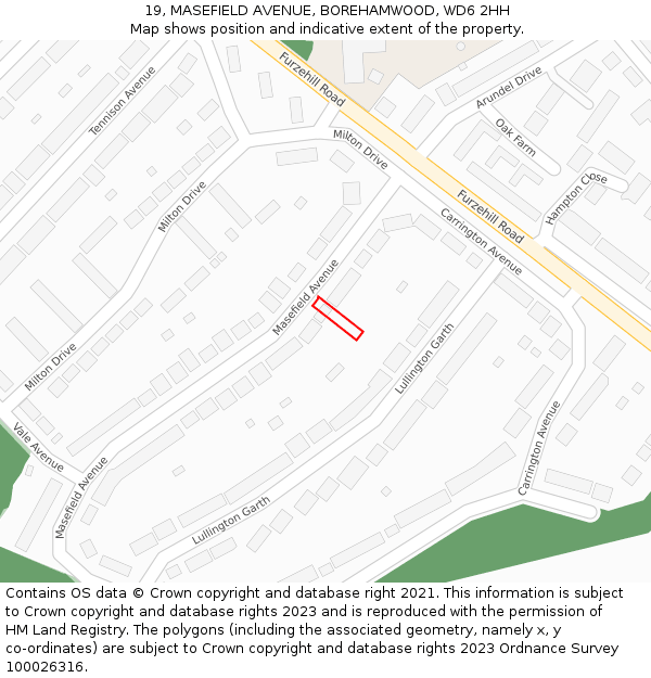 19, MASEFIELD AVENUE, BOREHAMWOOD, WD6 2HH: Location map and indicative extent of plot