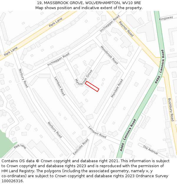 19, MASSBROOK GROVE, WOLVERHAMPTON, WV10 9RE: Location map and indicative extent of plot