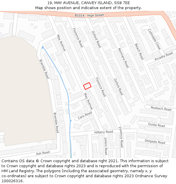 19, MAY AVENUE, CANVEY ISLAND, SS8 7EE: Location map and indicative extent of plot