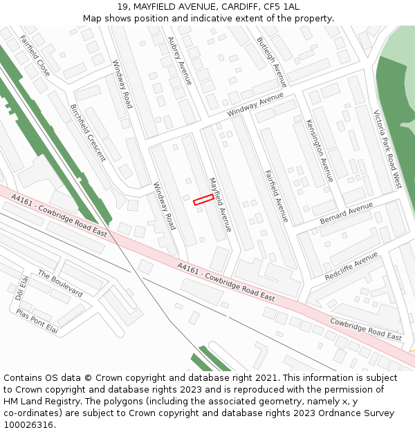19, MAYFIELD AVENUE, CARDIFF, CF5 1AL: Location map and indicative extent of plot