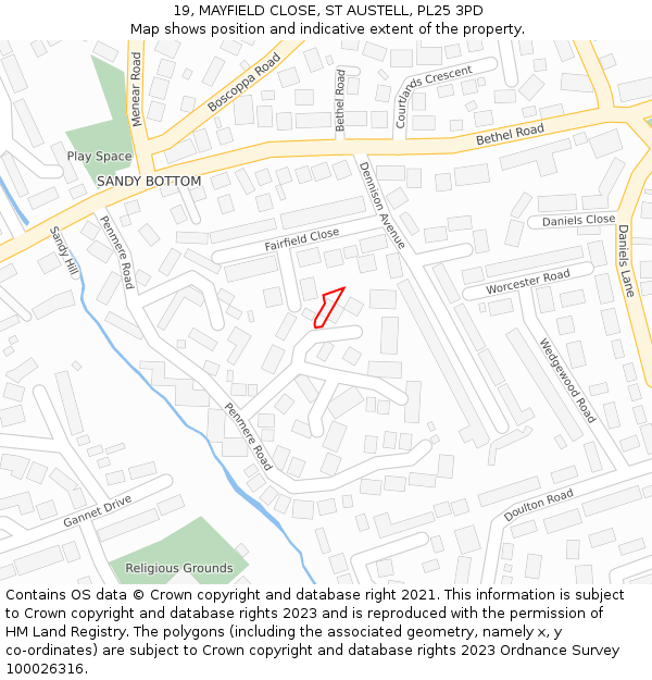 19, MAYFIELD CLOSE, ST AUSTELL, PL25 3PD: Location map and indicative extent of plot