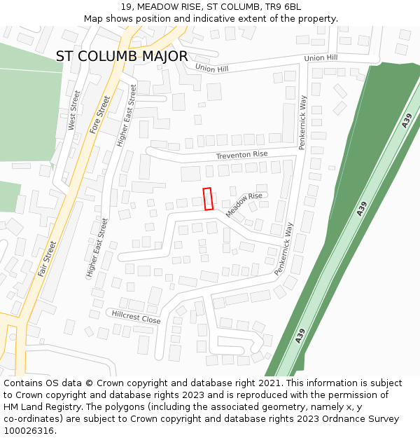 19, MEADOW RISE, ST COLUMB, TR9 6BL: Location map and indicative extent of plot