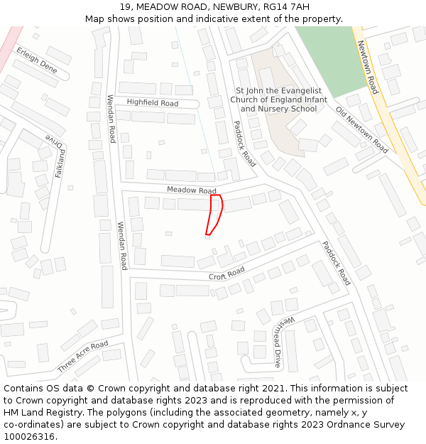 19, MEADOW ROAD, NEWBURY, RG14 7AH: Location map and indicative extent of plot