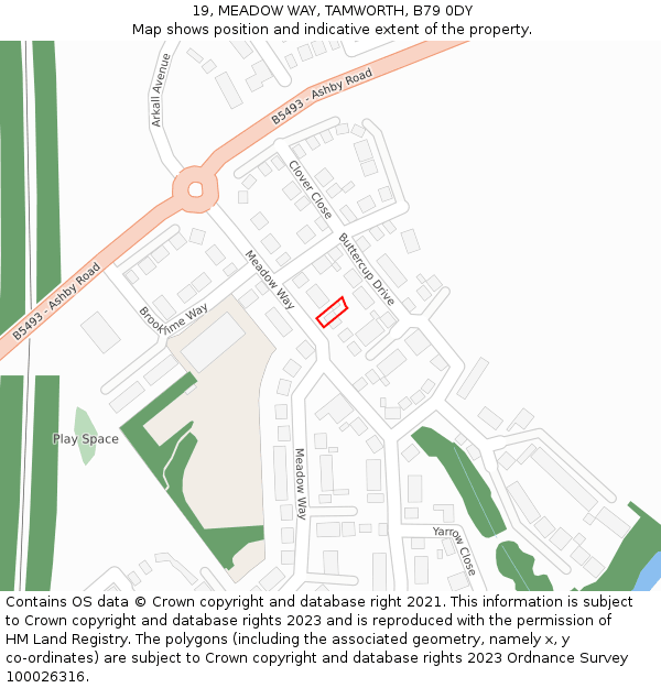 19, MEADOW WAY, TAMWORTH, B79 0DY: Location map and indicative extent of plot