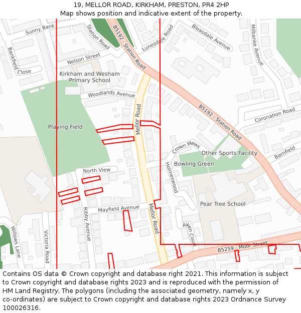 19, MELLOR ROAD, KIRKHAM, PRESTON, PR4 2HP: Location map and indicative extent of plot