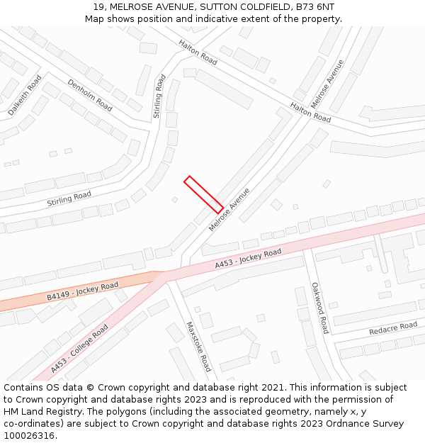 19, MELROSE AVENUE, SUTTON COLDFIELD, B73 6NT: Location map and indicative extent of plot