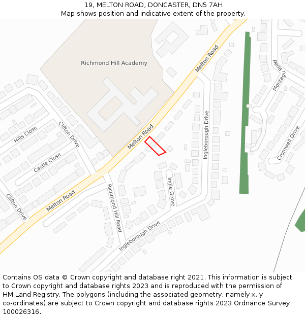 19, MELTON ROAD, DONCASTER, DN5 7AH: Location map and indicative extent of plot
