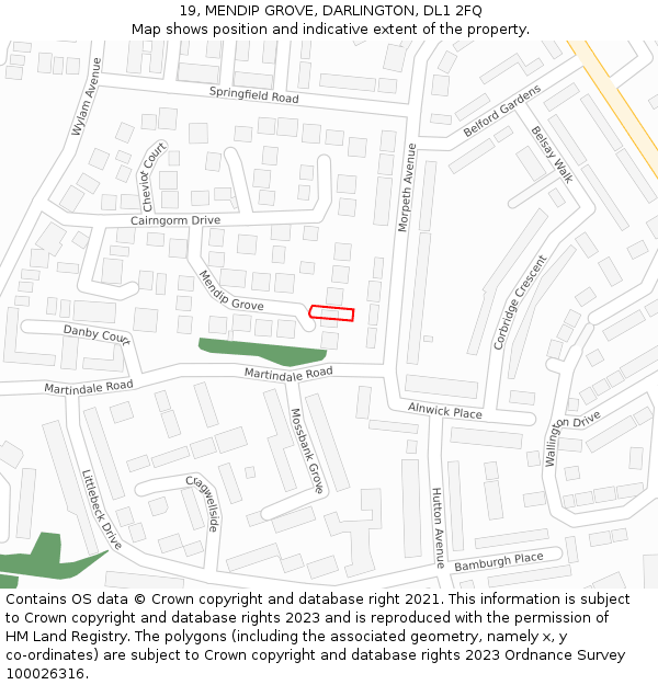 19, MENDIP GROVE, DARLINGTON, DL1 2FQ: Location map and indicative extent of plot