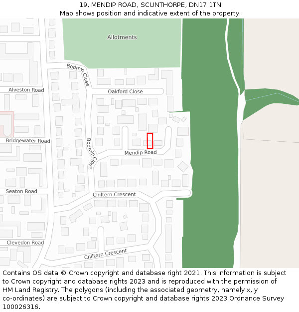 19, MENDIP ROAD, SCUNTHORPE, DN17 1TN: Location map and indicative extent of plot