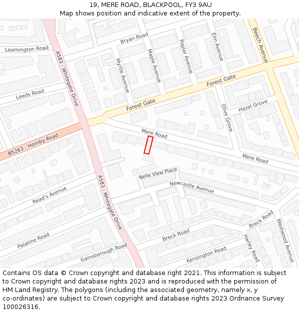19, MERE ROAD, BLACKPOOL, FY3 9AU: Location map and indicative extent of plot