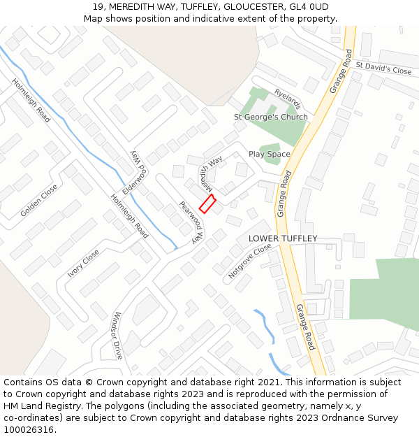 19, MEREDITH WAY, TUFFLEY, GLOUCESTER, GL4 0UD: Location map and indicative extent of plot