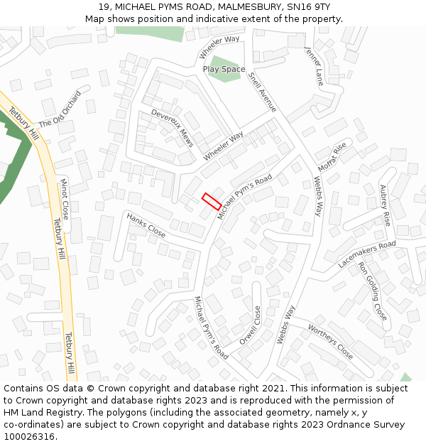 19, MICHAEL PYMS ROAD, MALMESBURY, SN16 9TY: Location map and indicative extent of plot