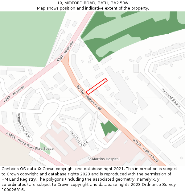 19, MIDFORD ROAD, BATH, BA2 5RW: Location map and indicative extent of plot