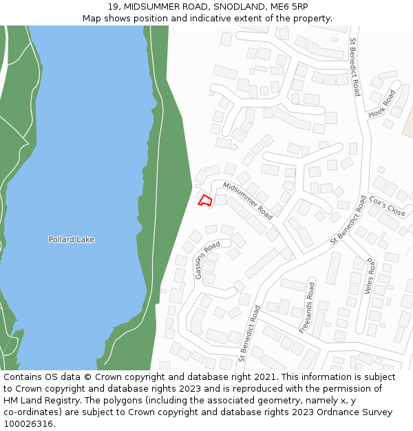 19, MIDSUMMER ROAD, SNODLAND, ME6 5RP: Location map and indicative extent of plot