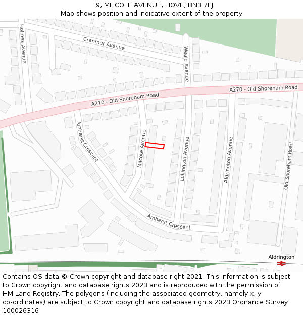 19, MILCOTE AVENUE, HOVE, BN3 7EJ: Location map and indicative extent of plot