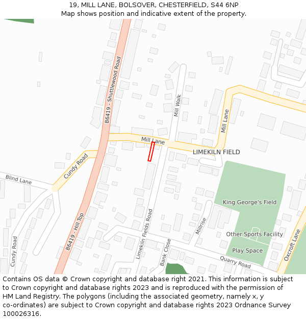 19, MILL LANE, BOLSOVER, CHESTERFIELD, S44 6NP: Location map and indicative extent of plot