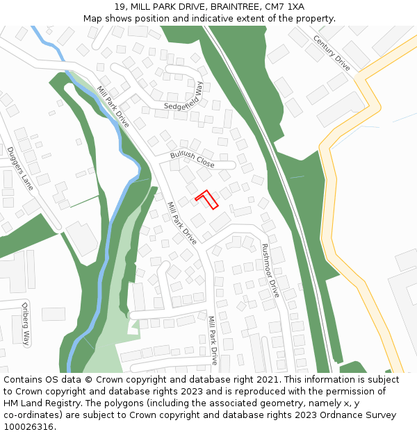19, MILL PARK DRIVE, BRAINTREE, CM7 1XA: Location map and indicative extent of plot