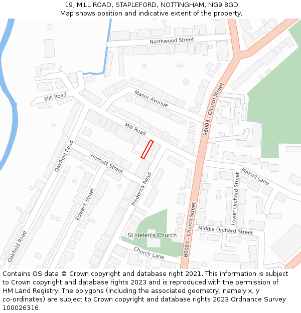 19, MILL ROAD, STAPLEFORD, NOTTINGHAM, NG9 8GD: Location map and indicative extent of plot
