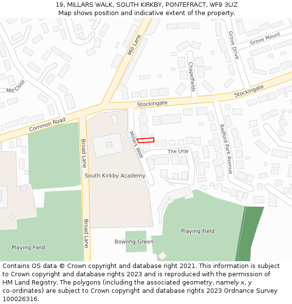 19, MILLARS WALK, SOUTH KIRKBY, PONTEFRACT, WF9 3UZ: Location map and indicative extent of plot