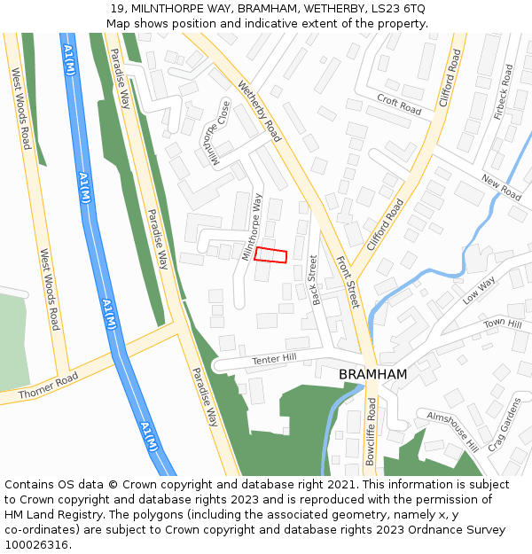19, MILNTHORPE WAY, BRAMHAM, WETHERBY, LS23 6TQ: Location map and indicative extent of plot