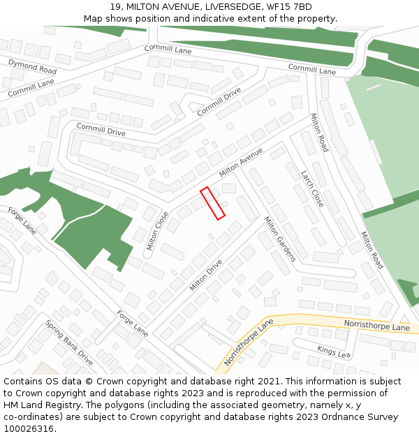 19, MILTON AVENUE, LIVERSEDGE, WF15 7BD: Location map and indicative extent of plot