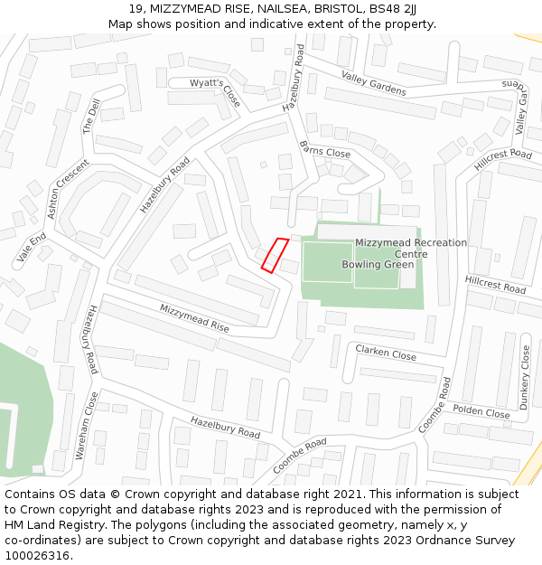 19, MIZZYMEAD RISE, NAILSEA, BRISTOL, BS48 2JJ: Location map and indicative extent of plot