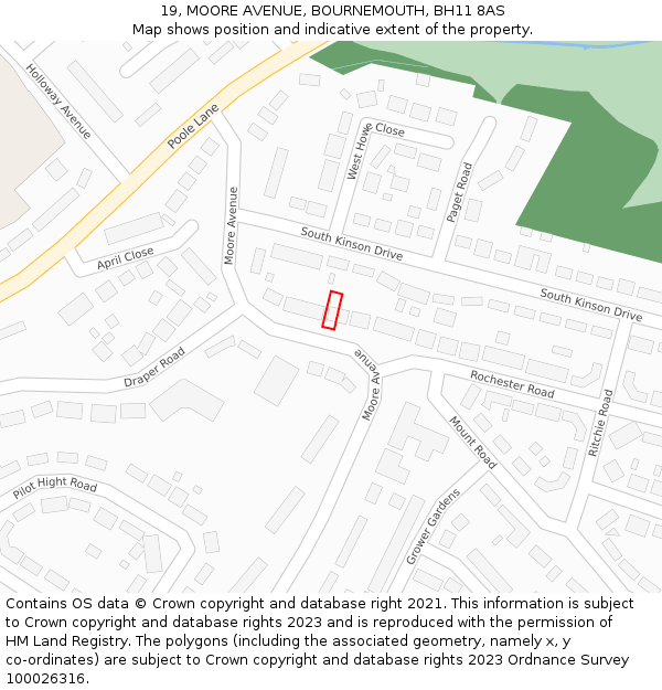19, MOORE AVENUE, BOURNEMOUTH, BH11 8AS: Location map and indicative extent of plot