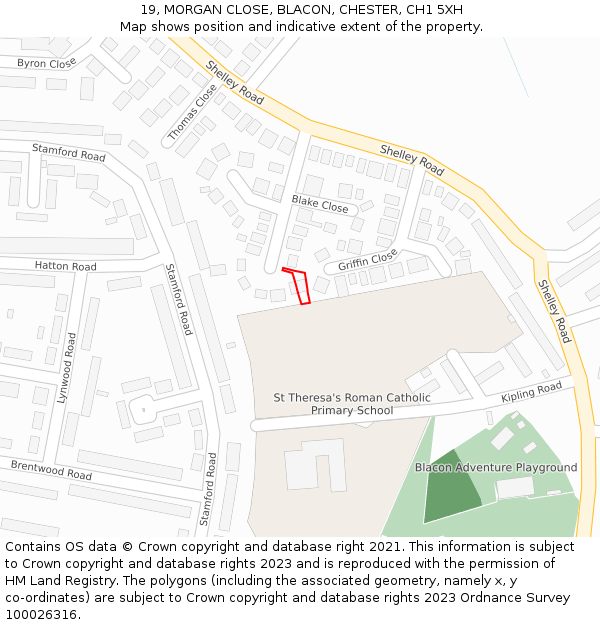 19, MORGAN CLOSE, BLACON, CHESTER, CH1 5XH: Location map and indicative extent of plot