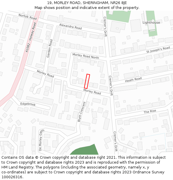 19, MORLEY ROAD, SHERINGHAM, NR26 8JE: Location map and indicative extent of plot