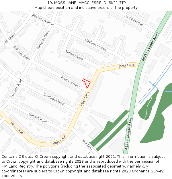 19, MOSS LANE, MACCLESFIELD, SK11 7TP: Location map and indicative extent of plot