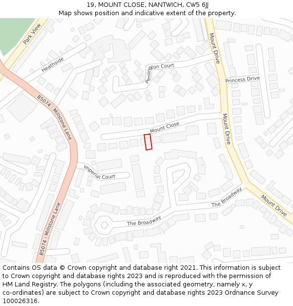 19, MOUNT CLOSE, NANTWICH, CW5 6JJ: Location map and indicative extent of plot