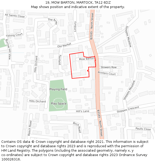 19, MOW BARTON, MARTOCK, TA12 6DZ: Location map and indicative extent of plot