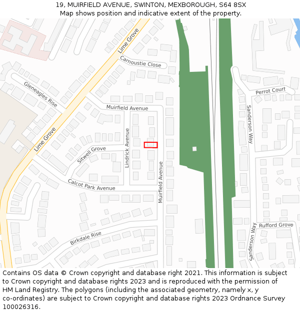 19, MUIRFIELD AVENUE, SWINTON, MEXBOROUGH, S64 8SX: Location map and indicative extent of plot