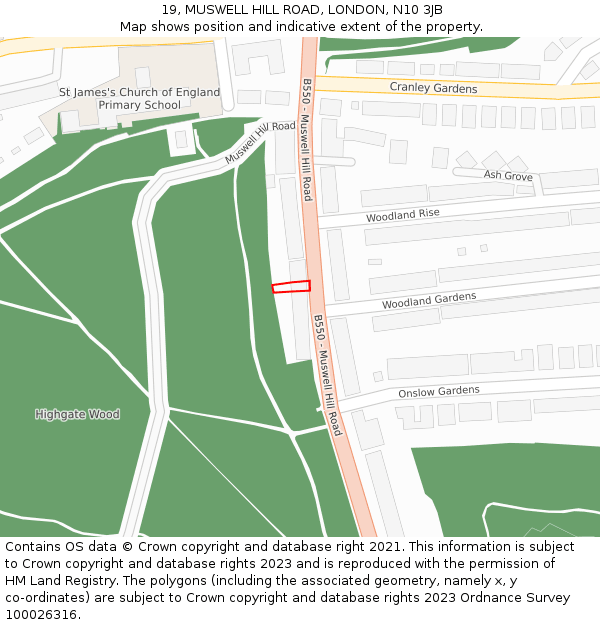 19, MUSWELL HILL ROAD, LONDON, N10 3JB: Location map and indicative extent of plot