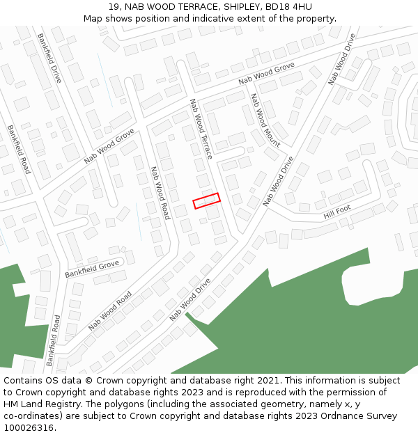 19, NAB WOOD TERRACE, SHIPLEY, BD18 4HU: Location map and indicative extent of plot